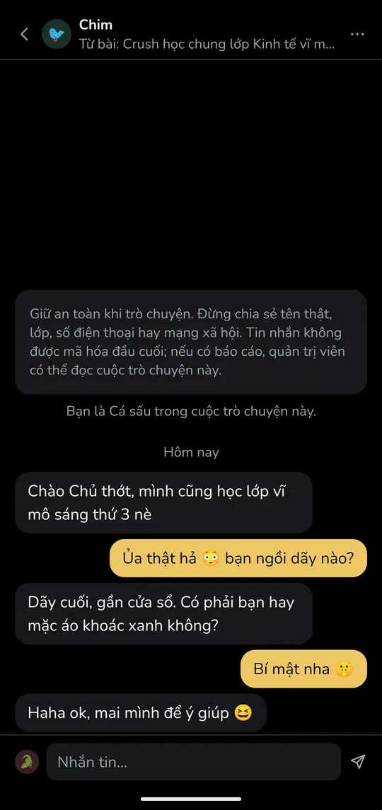 Nhắn tin riêng, cả hai vẫn ẩn danh
